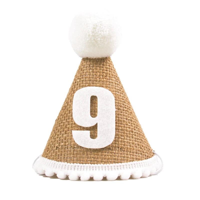 Burlap Hat Baby First Birthday Party Linen Felt Hat 1st 2th 3th Years Kids Baby Shower Hat Birthday Headband Decoration