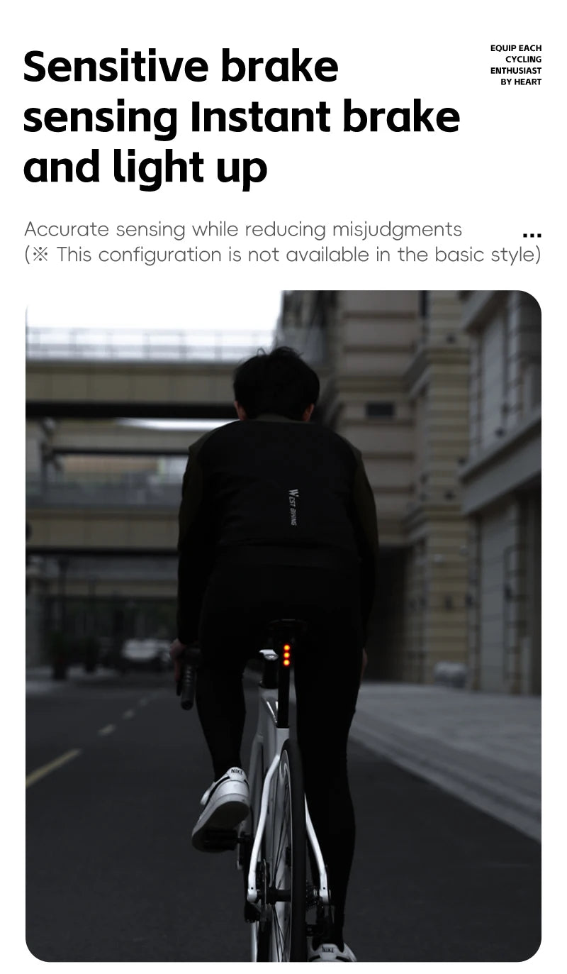 WEST BIKING Waterproof Bike Tail Light Smart Brake Sensing Rechargeable LED Cycling Rear Light Night Warning Bicycle Accessories