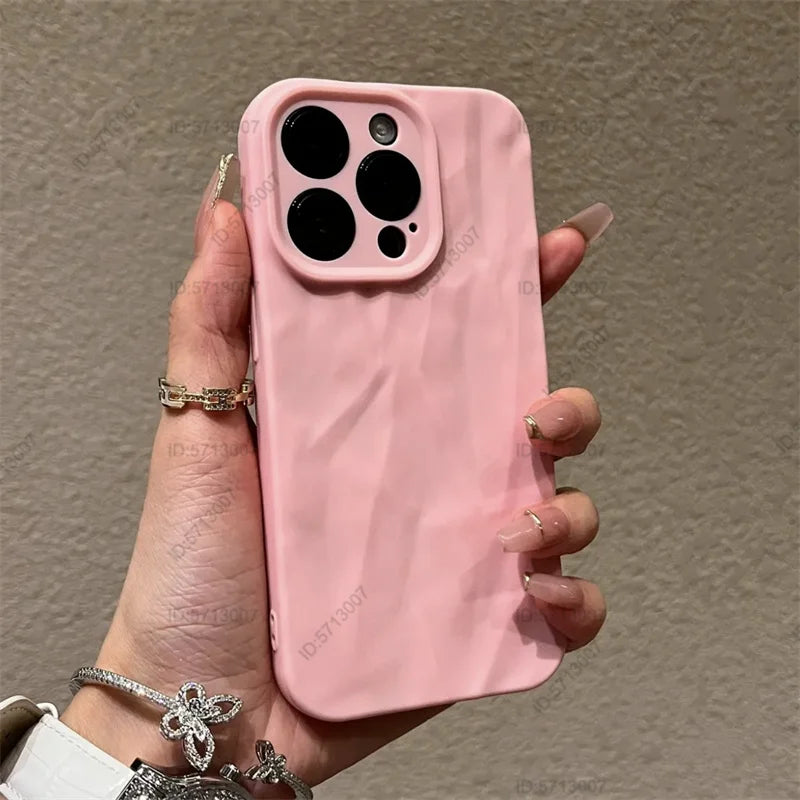 Fashion Silicone Fold Wrinkle Phone Case for iPhone 14 13 12 11 15 Pro Max Soft Cases Shockproof Bumper Cover Phone Accessories