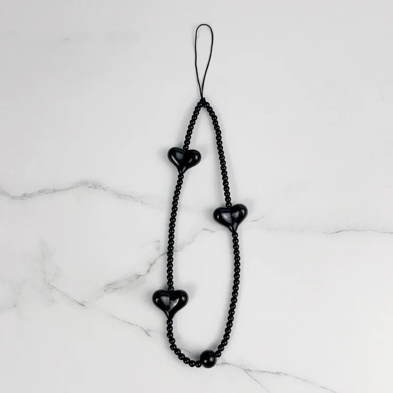 Korean Cute Charm Love Heart Bowknot Phone Chains For Women Telephone Jewelry Strap Beaded Lanyard Hanging Cord Accessories