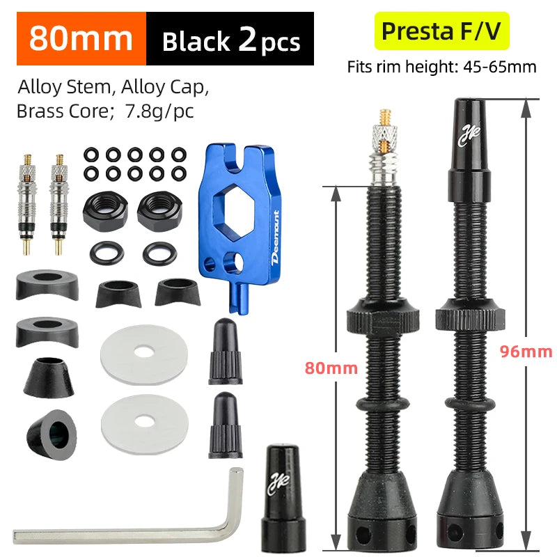 Bicycle F/V Tubeless Valve 44 60 80mm W/Tool Optional For Gravel Bike Aluminum alloy Pole Brass Core Presta Valve Cycling Parts