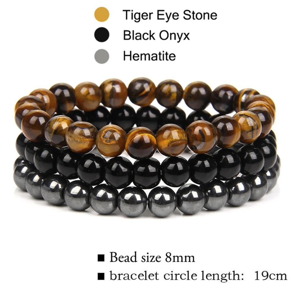3Pcs Natural Stone Bracelet 8mm Rhodonite Rose Pink Quartzs Amethysts Hematite Bracelets For Women Men Jewelry