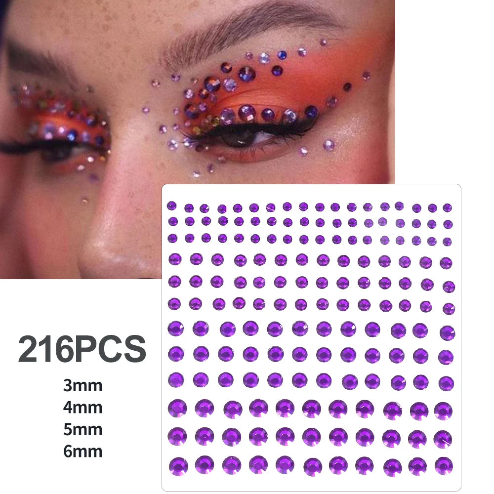 3D Face Eyes Party Makeup Tattoo Sticker Acrylic Diamond Rhinestones Sticker Self-adhesive Mixed Crystal Face Decoration Sticker