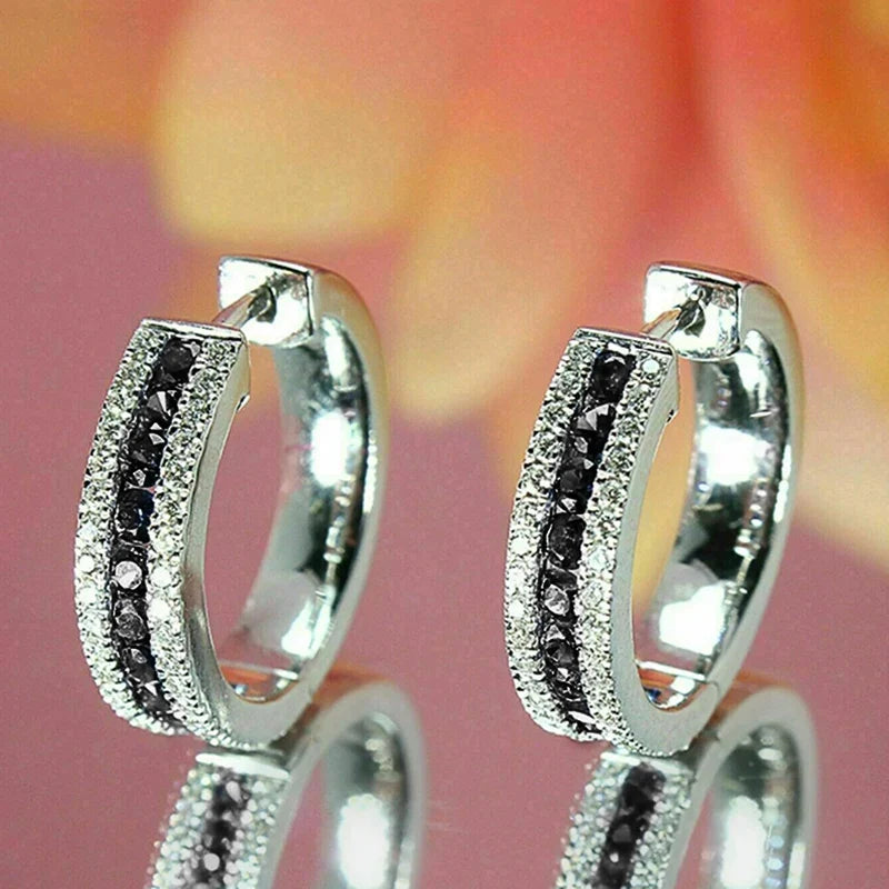 Silver Color Hoop Earrings with Blue Cubic Zirconia Delicate Women's Earrings New Modern Fashion Female Ear Jewelry