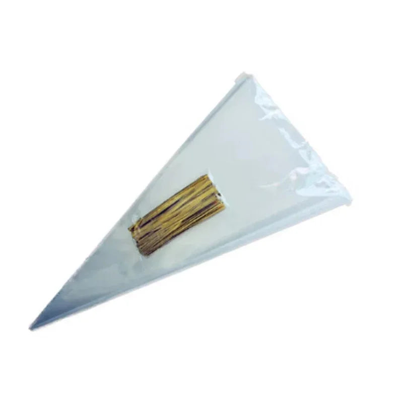 50pcs Candy Bags Cellophane Popcorn Bags Cone Cookies Storage Bags with Gold Twist Ties Wedding Birthday Party Favors
