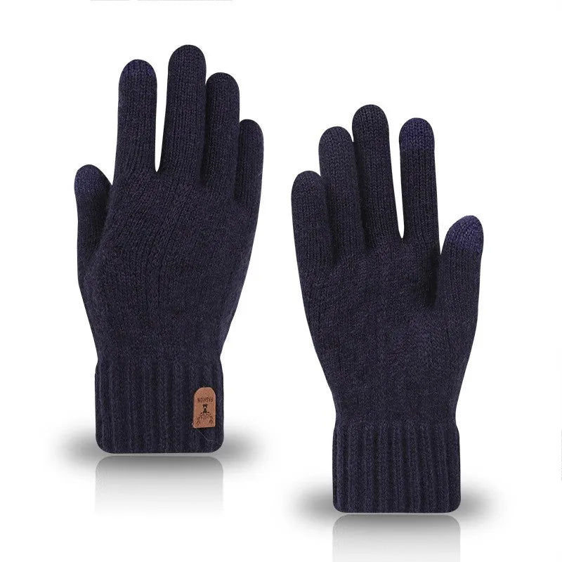 Men's warm gloves winter touch screen plus fleece gloves cold warm wool knitted gloves