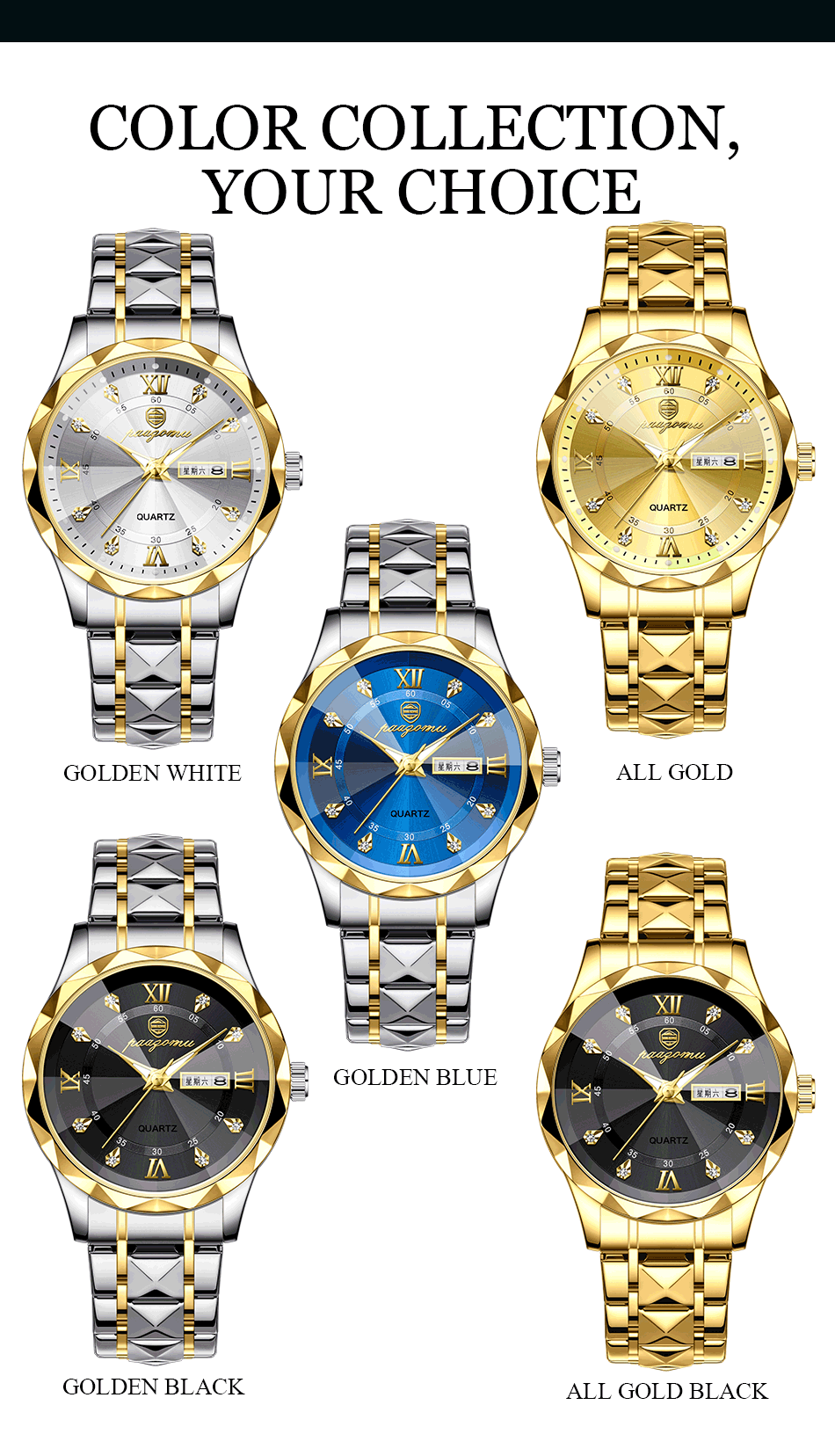 PAAZOMU Luxury Men Watches Business Top Brand Man Wristwatch Waterproof Luminous Date Week Quartz Men's Watch High Quality+Box