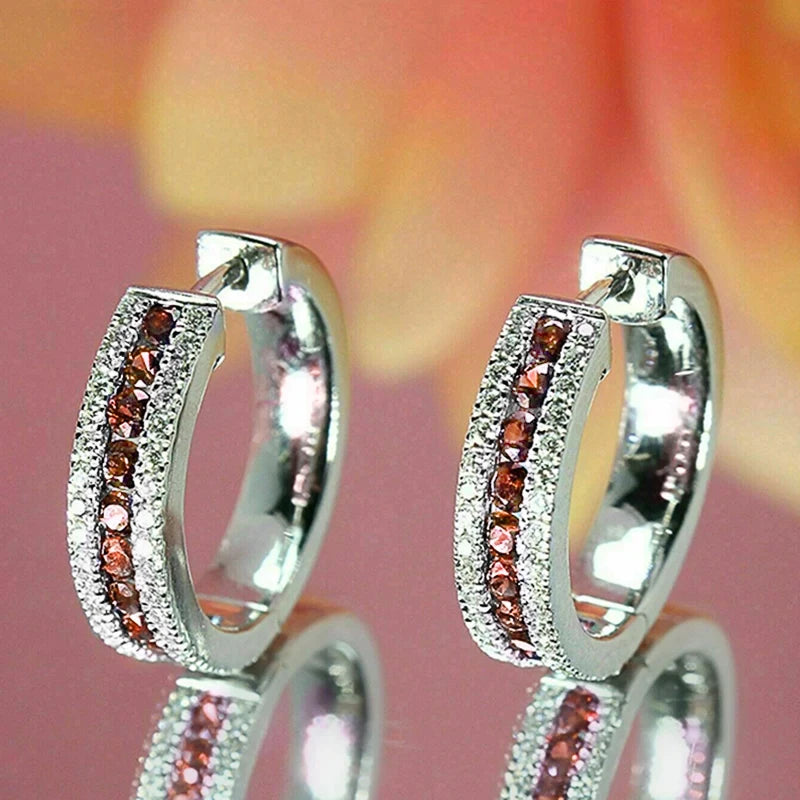Silver Color Hoop Earrings with Blue Cubic Zirconia Delicate Women's Earrings New Modern Fashion Female Ear Jewelry
