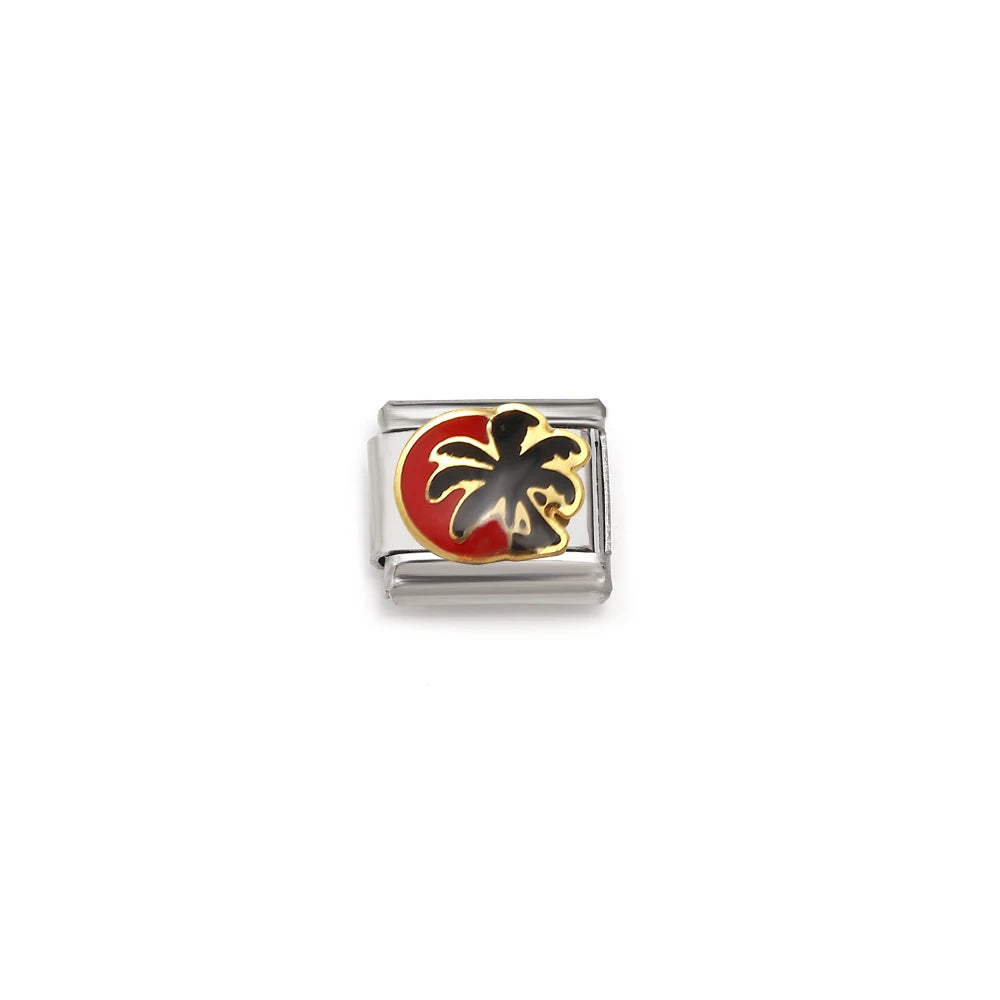 Italian Links Stainless Steel Charms Bracelet Women Enamel Coconut Tree Holiday Scenery Frog Elephant Fit 9mm Making Jewelry