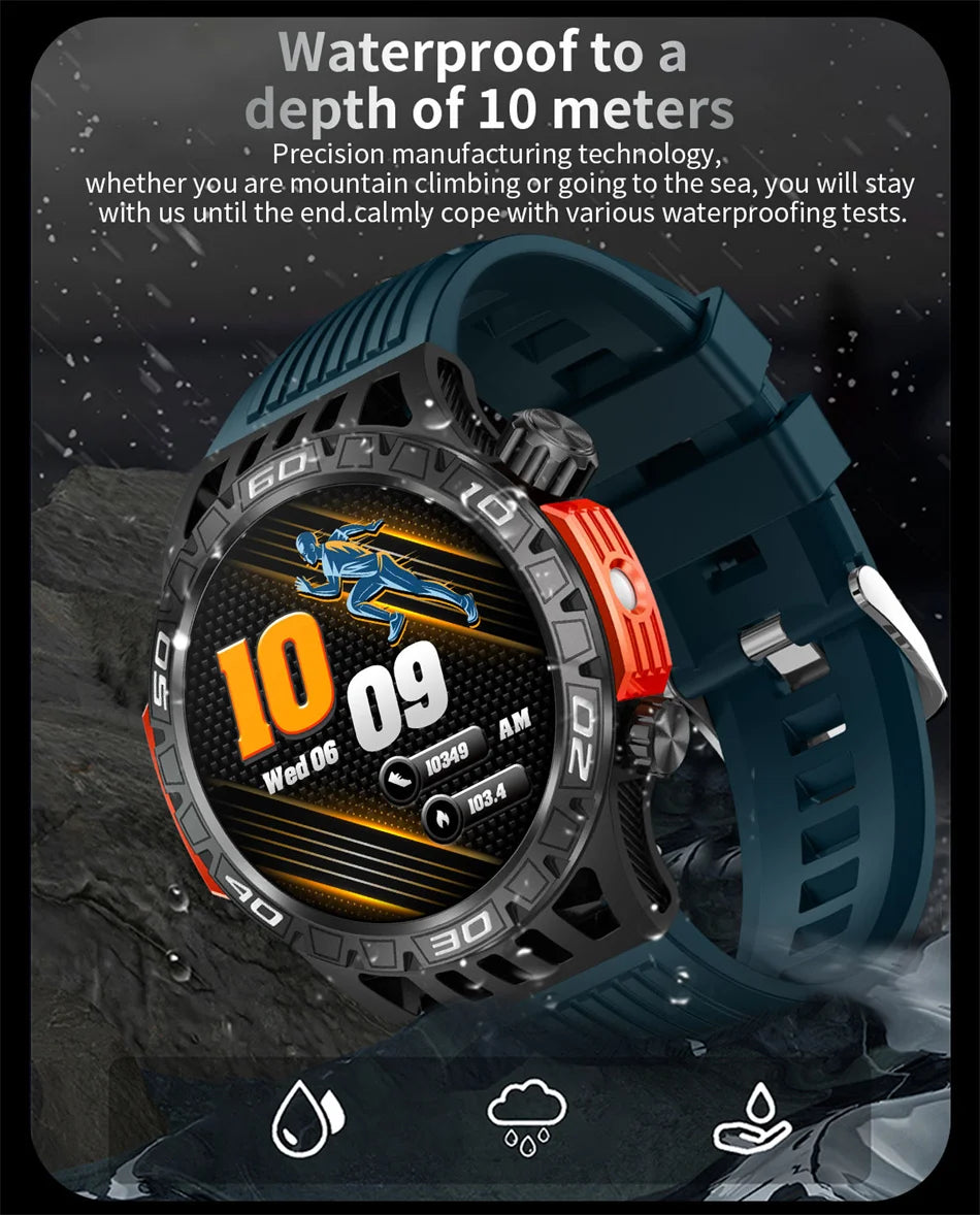 Outdoor Military Smart Watch Men's With LED lighting Bluetooth Call Smartwatch 3ATM IP68 Waterproof Compass Sports Fitness Watch