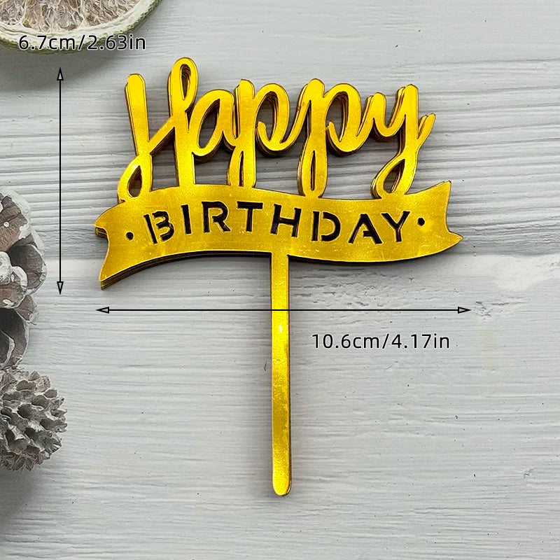 10Pcs Acrylic Happy Birthday Cake Topper Black Gold Silver Designs Cake Decorations for Kids, Men, Women & Baby Showers
