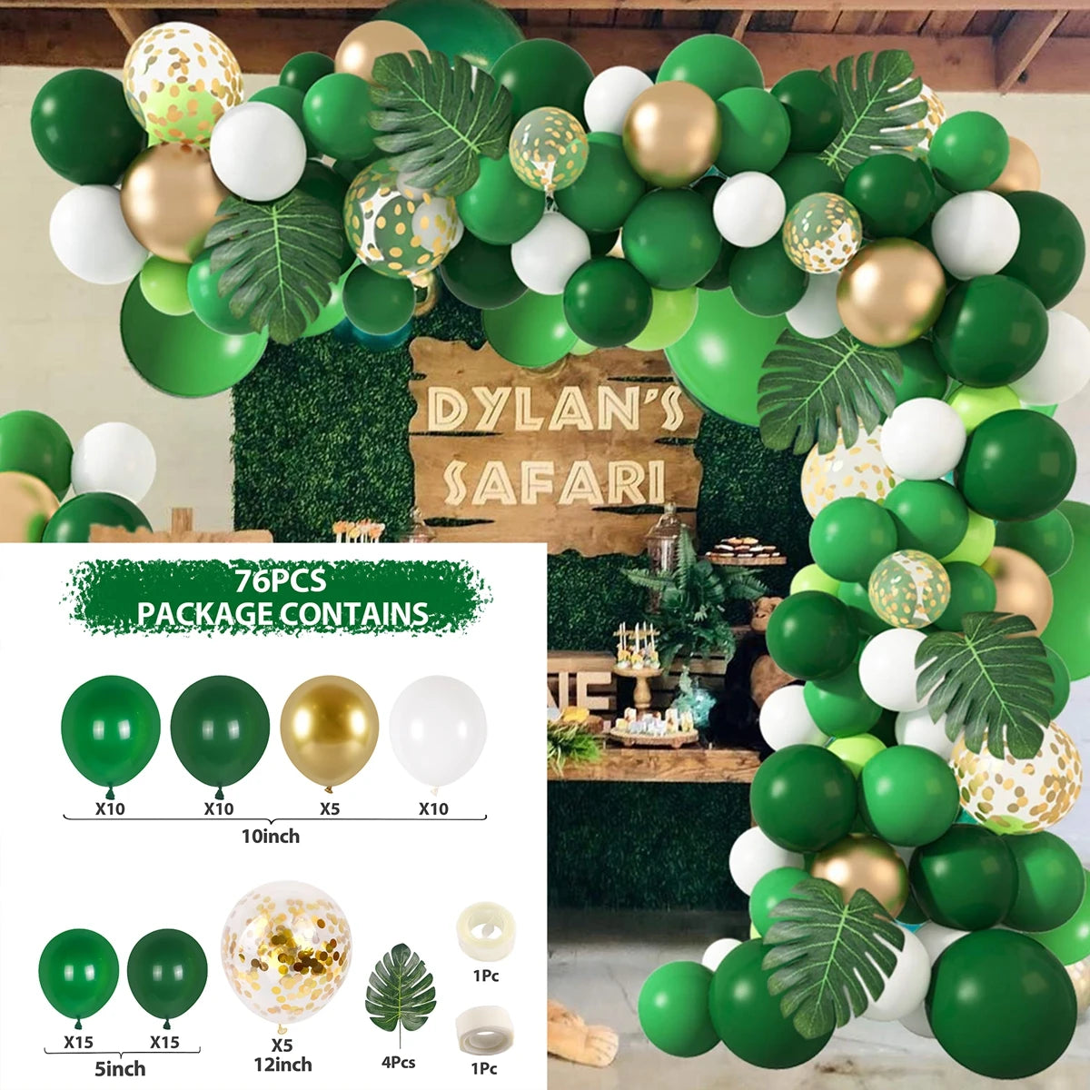 Green Balloon Garland Arch Kit Jungle Safari Party Baloon Birthday Party Decor Kids Baby Shower Wild One Wedding Latex Ballons