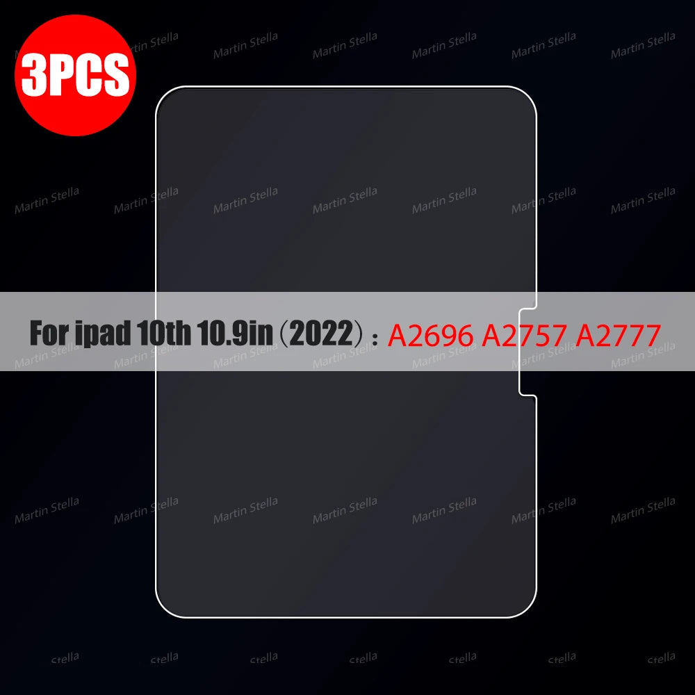 9H 3pcs Tempered Glass Screen Protector For iPad Pro 11 10th 9th Generation 8th 7 6 5 4 3 2 iPad Air 5 4 Mini 6 Pro 10.5 9.7