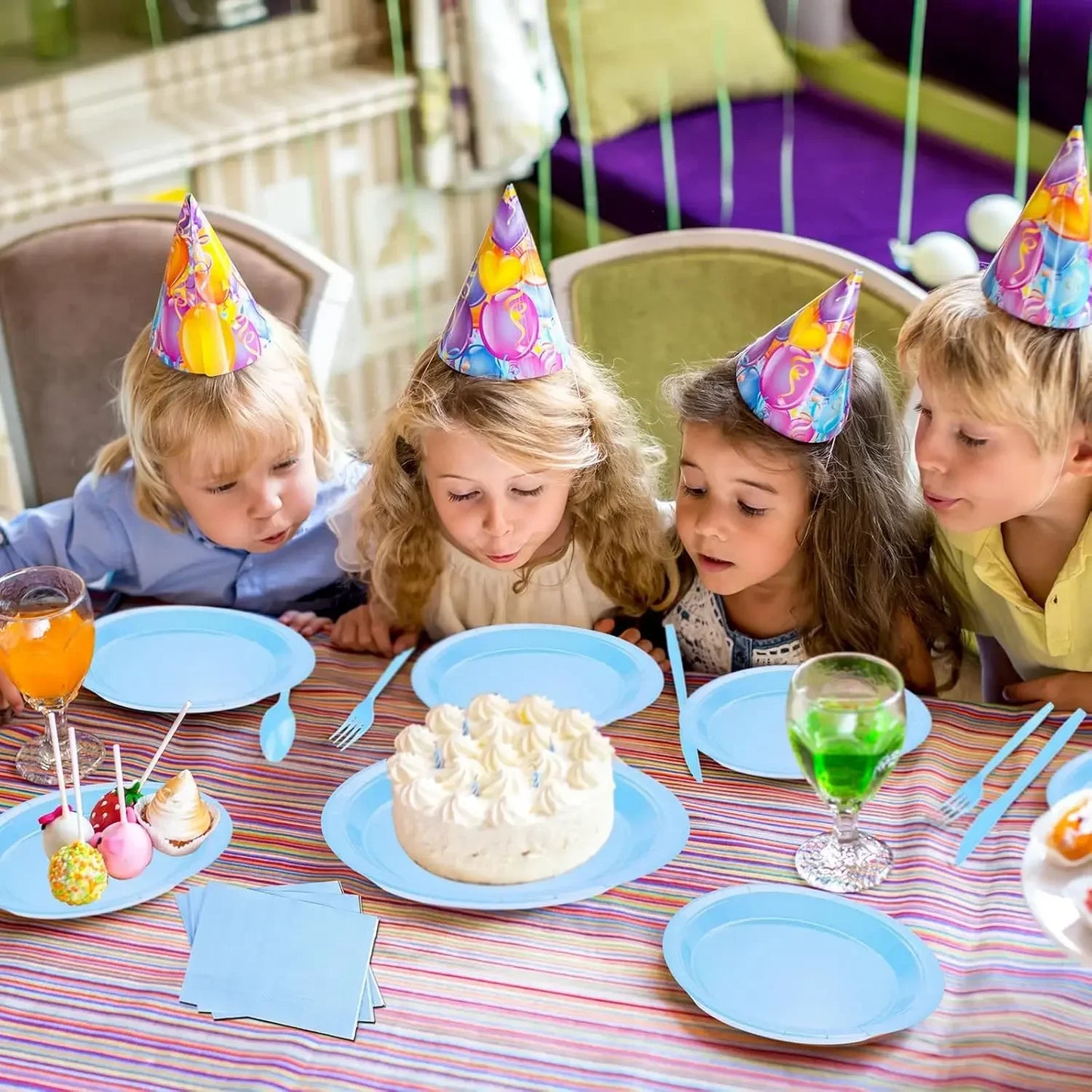 Solid Light Blue Theme Birthday Super Girls Decorations Party Disposable Tableware Paper Napkins Cups Plates Tablecloths Straws