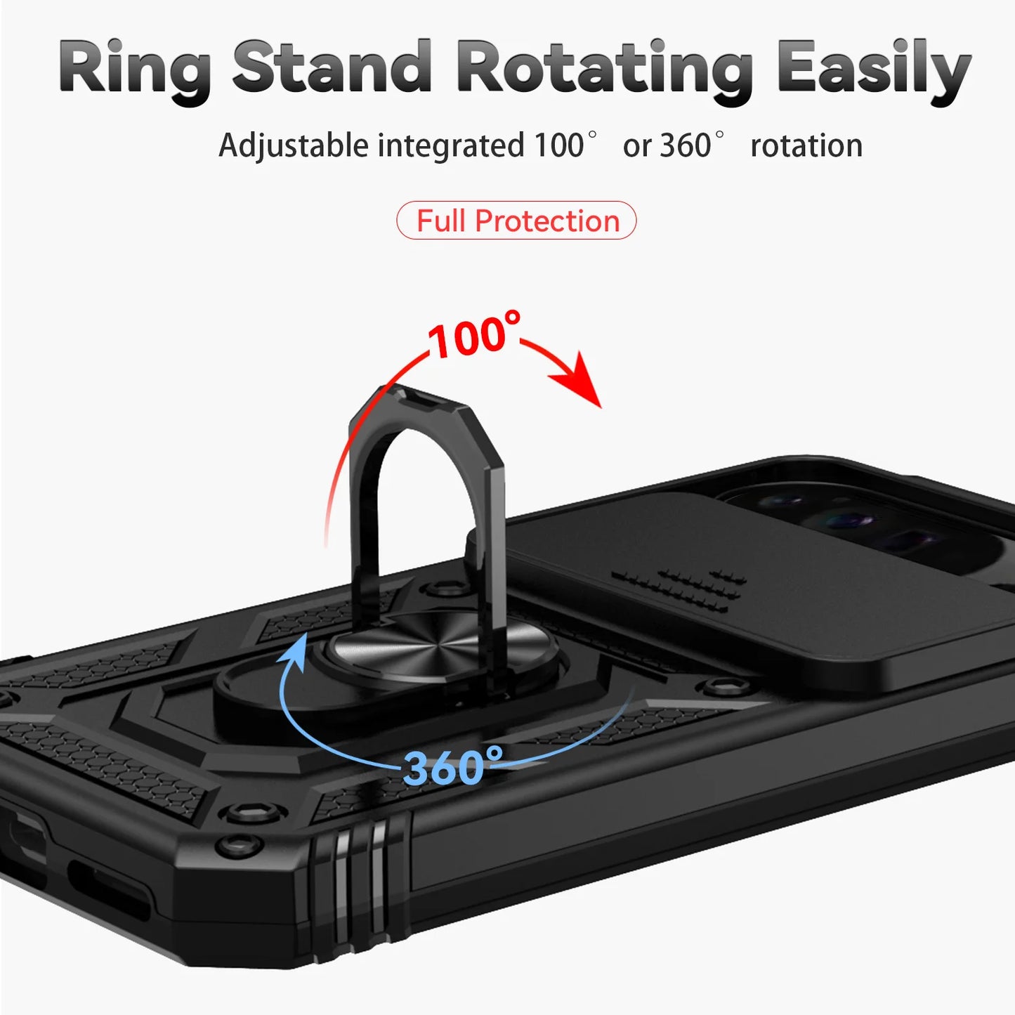 Shockproof Hybrid Dual Layer Magnetic Metal Ring stand Case For Google Pixel 9 8 7 Pro 6 6A 7A Slide Camera Lens Protetion Cover