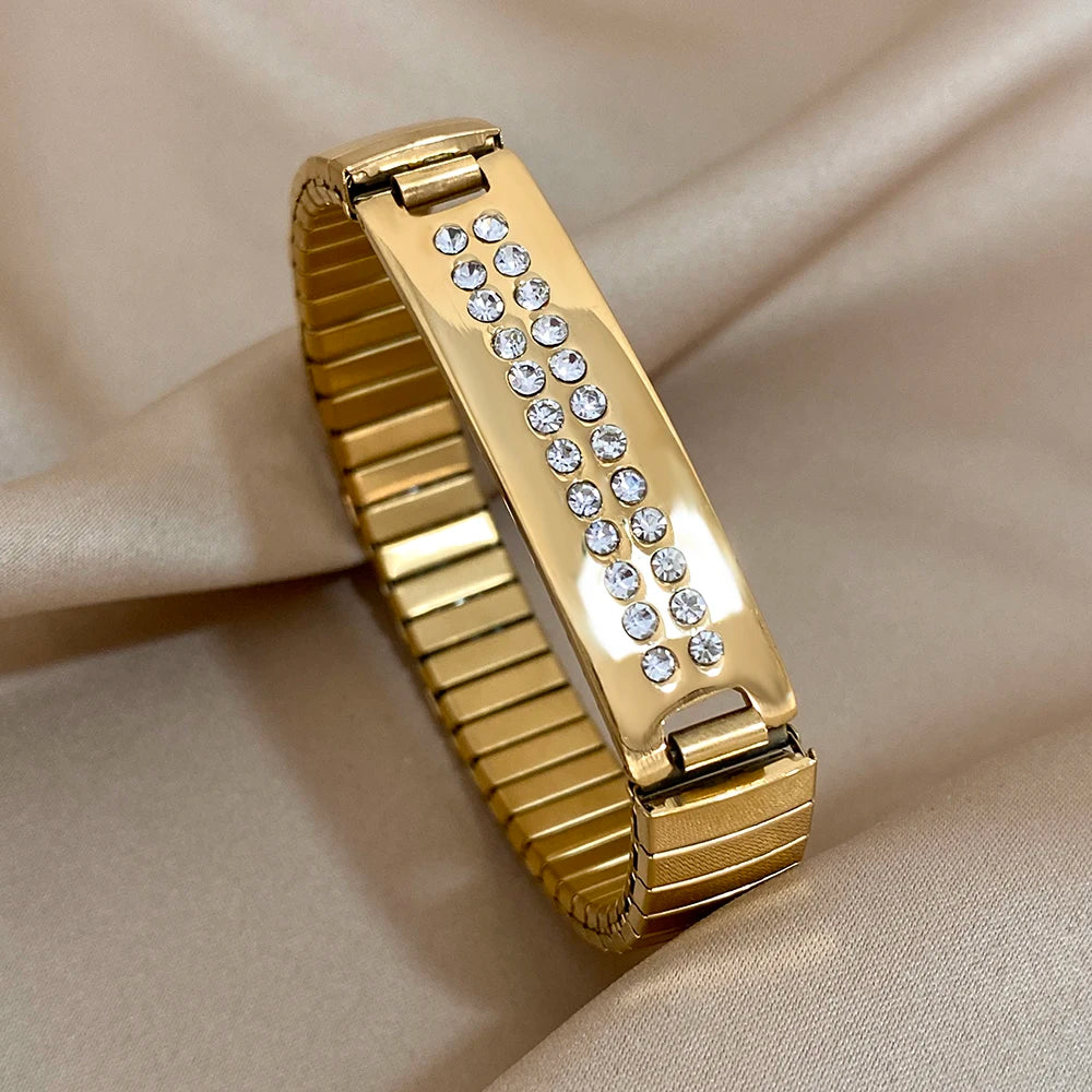 AENSOA Vintage Elasticity Stainless Steel Bangles Bracelet for Women Classic Heart Square Adjustable Wristband Waterproof Bangle