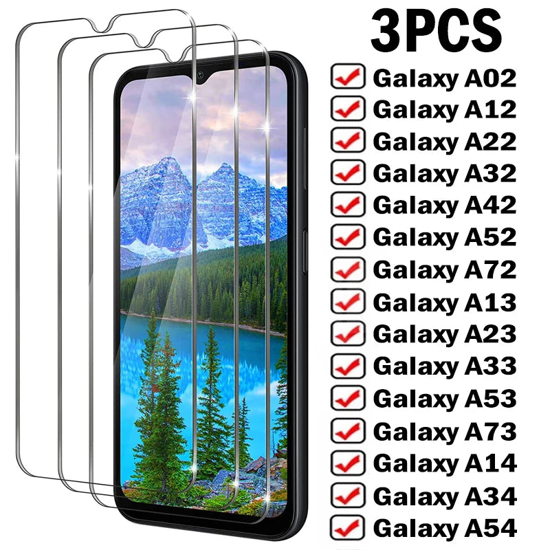 3Pcs Full Screen Protectors For Samsung Galaxy A12 A22 A32 A52S A13 A33 on Samsung A53 A72 A73 A54 A14 A24 A34 Tempered Glass