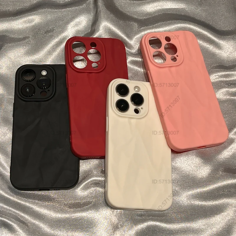 Fashion Silicone Fold Wrinkle Phone Case for iPhone 14 13 12 11 15 Pro Max Soft Cases Shockproof Bumper Cover Phone Accessories