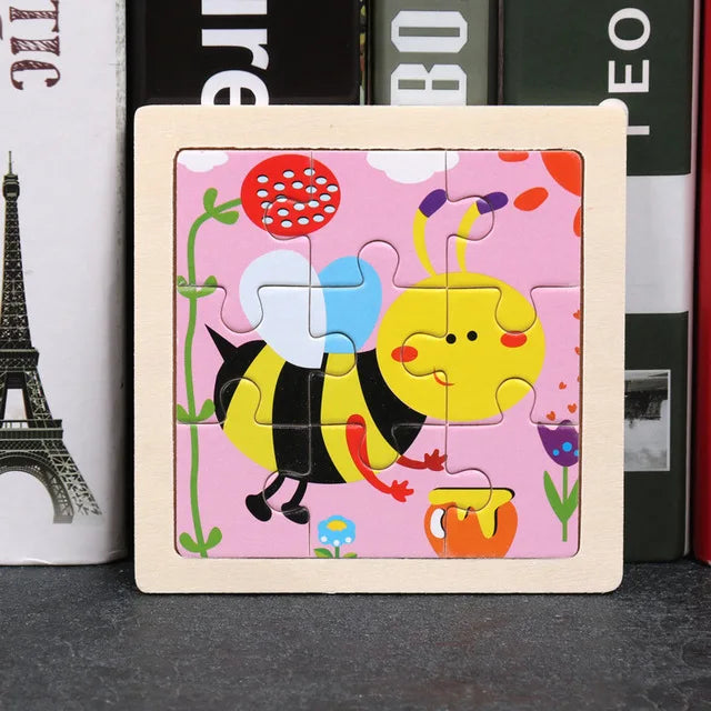Baby Wooden Toys 11x11cm Jigsaw 3d Puzzle Cartoon Animal Traffic Wooden Puzzle Game Montessori Educational Toys For Children