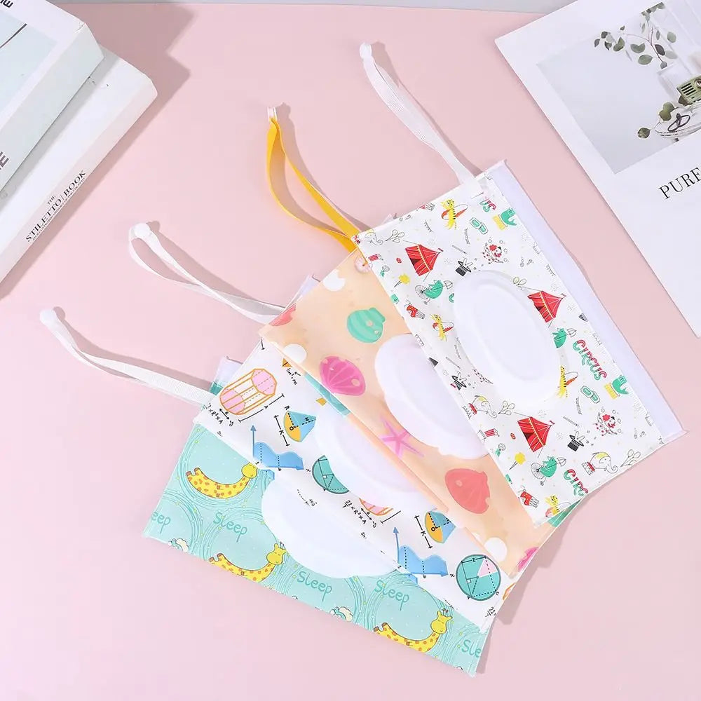 EVA Baby Wet Wipe Pouch Wipes Holder Case Flip Cover Snap-Strap Reusable Refillable Wet Wipe Bag Outdoor Useful Tissue Box