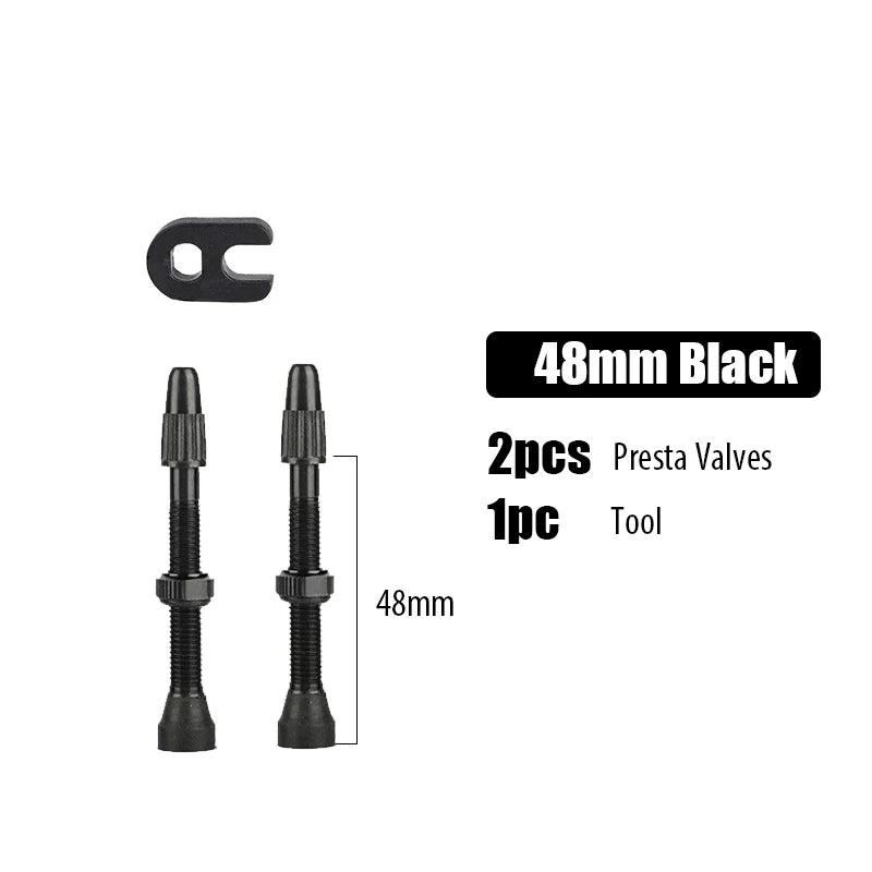 2pcs/bag Bicycle Bike Tubeless Presta Valves Stems Aluminium Alloy 40mm 44mm 48mm 60mm 80mm with Valve Core Removal Tool