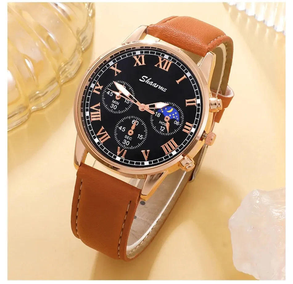 Fashion Mens Sports Watches Man Business Quartz Wristwatch Luxury Brown Leather Bracelet Men Casual Luminous Clock Watch