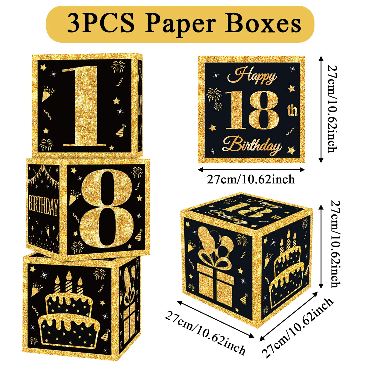 Gold Black Birthday Number Paper Boxes 18 30 40 50 60 70 75 80 Year Old Birthday Party Decoration Adult Birthday Party Supplies