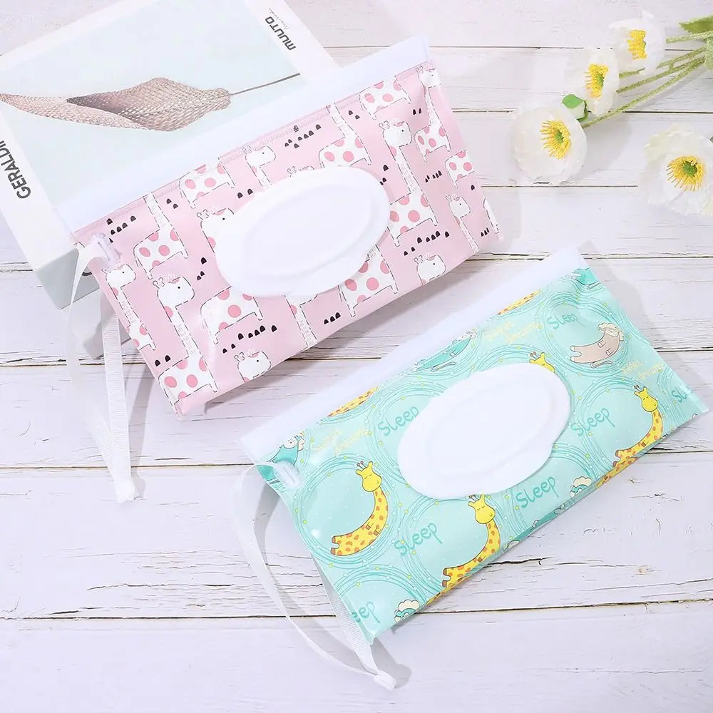EVA Baby Wet Wipe Pouch Wipes Holder Case Flip Cover Snap-Strap Reusable Refillable Wet Wipe Bag Outdoor Useful Tissue Box