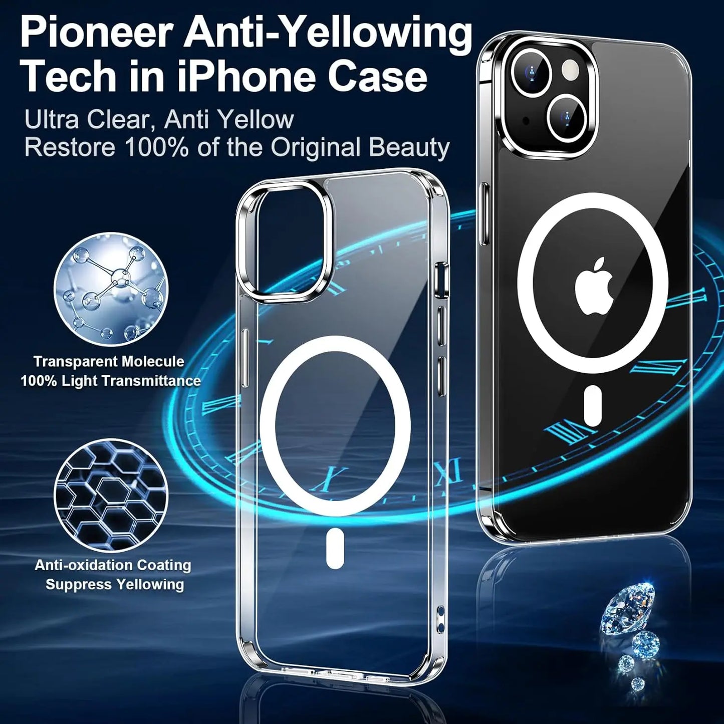 Crystal Clear Magnetic Phone Case for Wireless Charge iPhone 16 15 14 Pro Max Plus 12 13 Mini 11 Mobile Cases Shockproof Cover