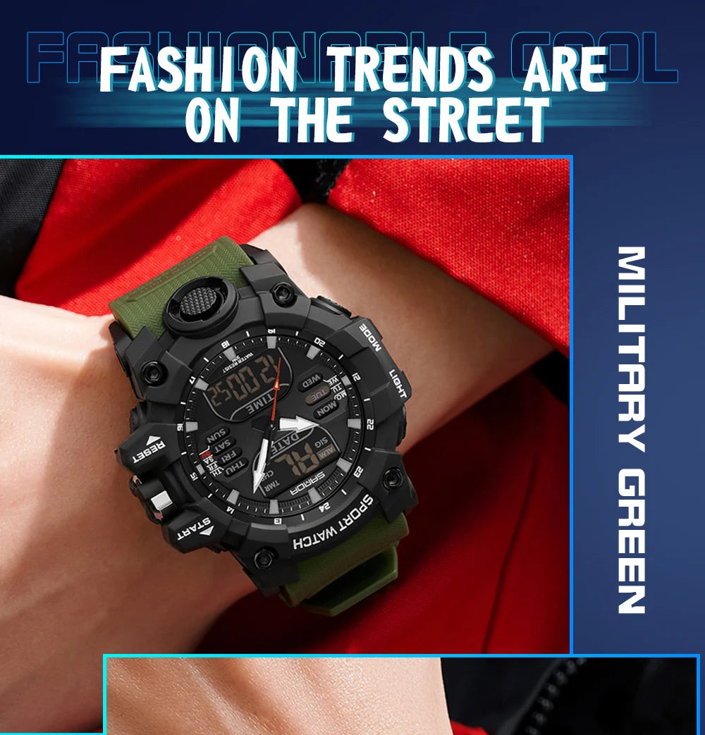 SANDA Luxury G Style Men's Electronic Watch Outdoor Sports LED Analog Digital Chronograph Military Dual Display 50M Waterproof