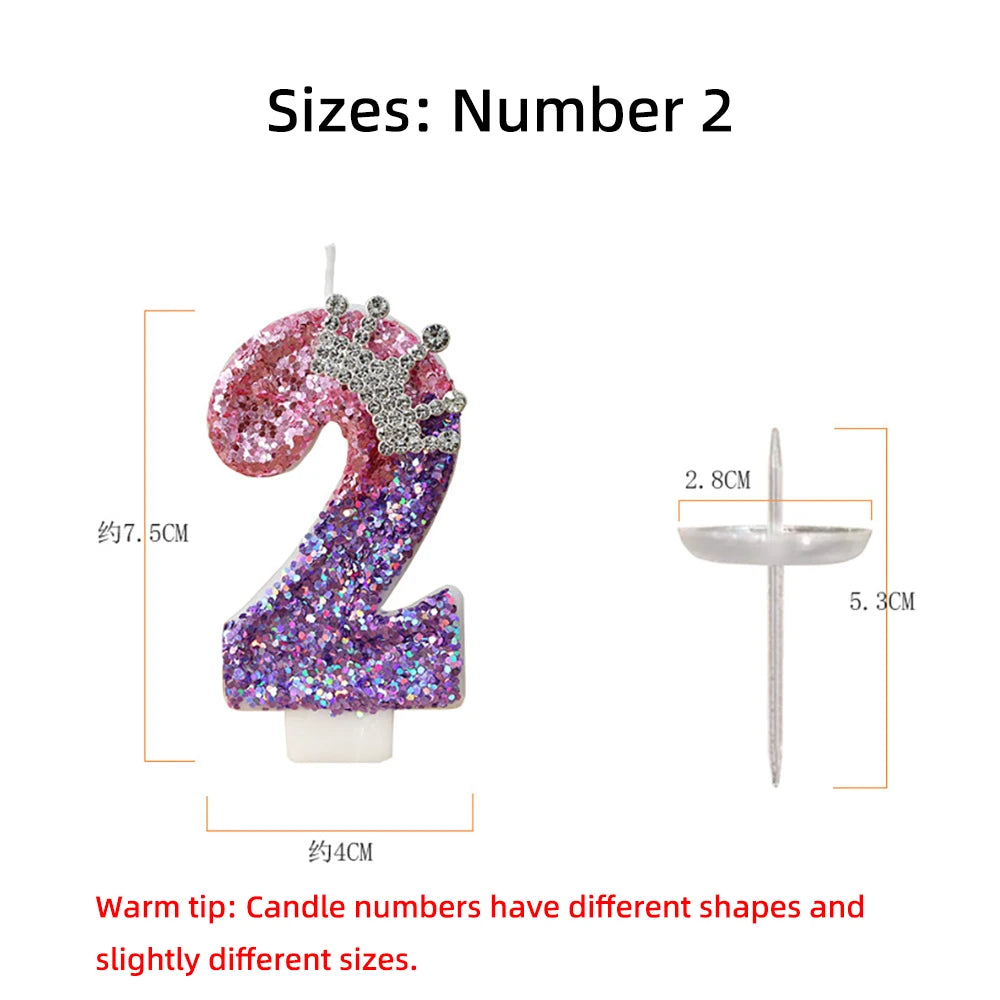2nd Birthday Candle Cake Topper Colour Changing Creative Number 2 Candle Princess Crown Girl 1st Happy Birthday Party Decoration