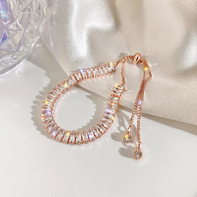 Full of Rhinestone Stainless Steel Bracelet For Women 2022 New Designer Shiny Luxury Zircon Adjustable Bracelets Jewelry Gift