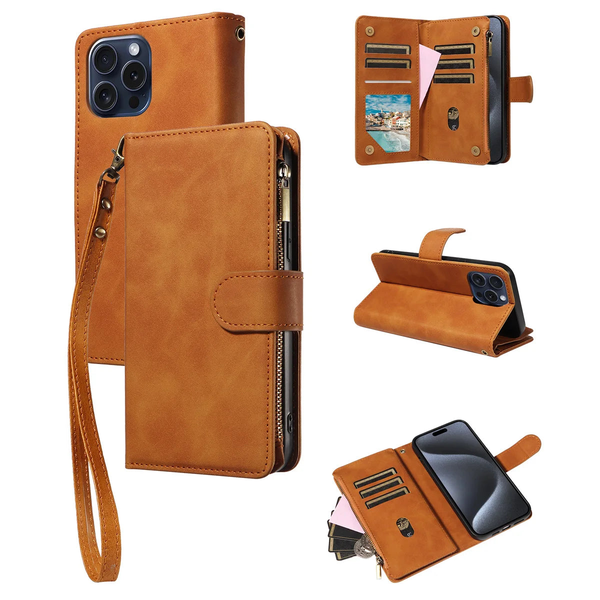 Artificial Leather Phone Case for Samsung Galaxy S24 S24 Ultra S23 Ultra S23 S22 Ultra S21 Skin Zippered Wallet Clamshell Case