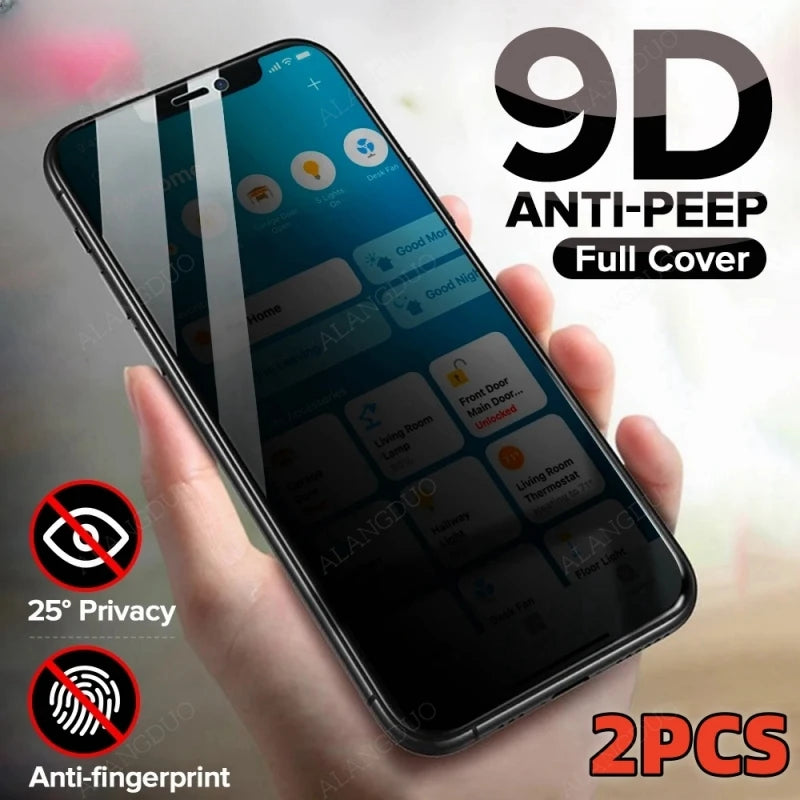 2PCS Private Tempered Glass For iphone 15 Pro Max Full Cover Screen Protector For 16 15 14 13 12 11 8 Anti-spy Protective Glass