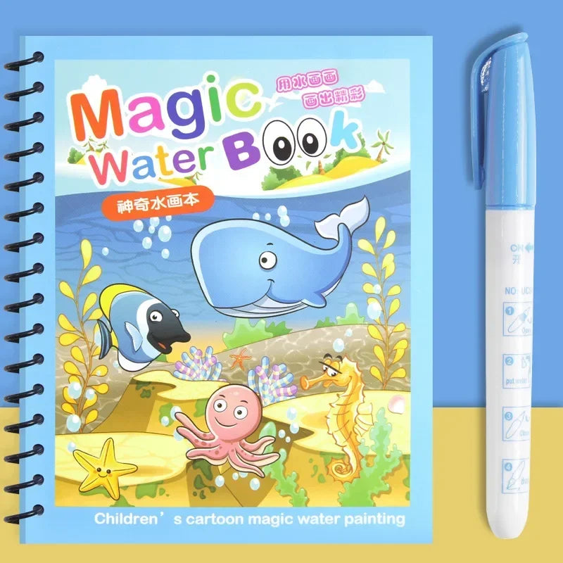 Children Early Education Toys Magical Book with Pen Water Drawing Toys Gift Reusable Coloring Book Magic Drawing Book
