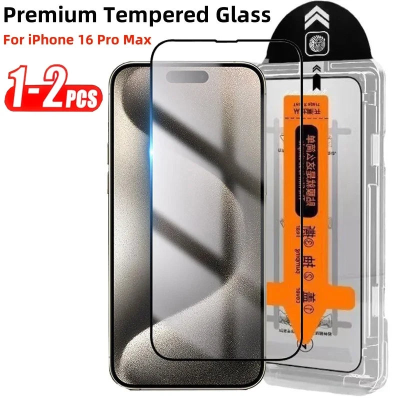 1-2PCS Premium Tempered Glass For iPhone 16 15 14 13 12 11 Pro Max Plus XS XR Easy Installation Glass Dust Free Screen Protector