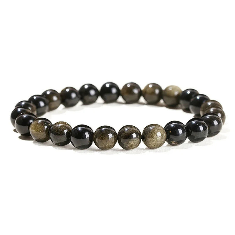 Natural Golden Obsidian Stone Beads Bracelet Men Women Golden Light Rainbow Obsidian Raw Stone Round Bead Natural Energy Jewelry