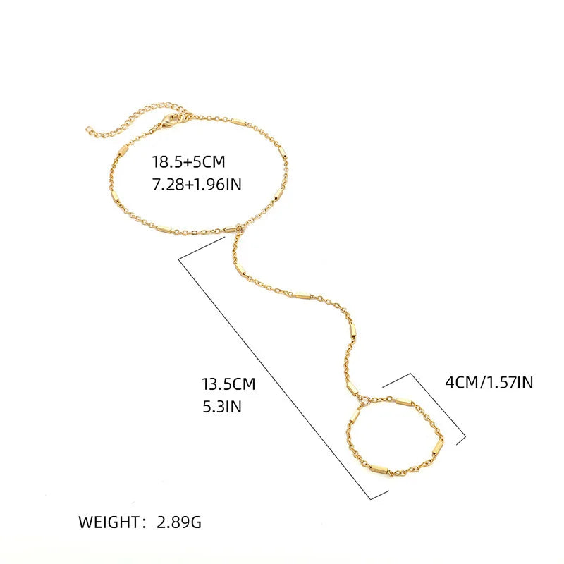 Elegant Tiny Chain Bracelet Finger Rings For Women Gold Color Link Chains Connecting Hand Harness Bracelets Jewelry