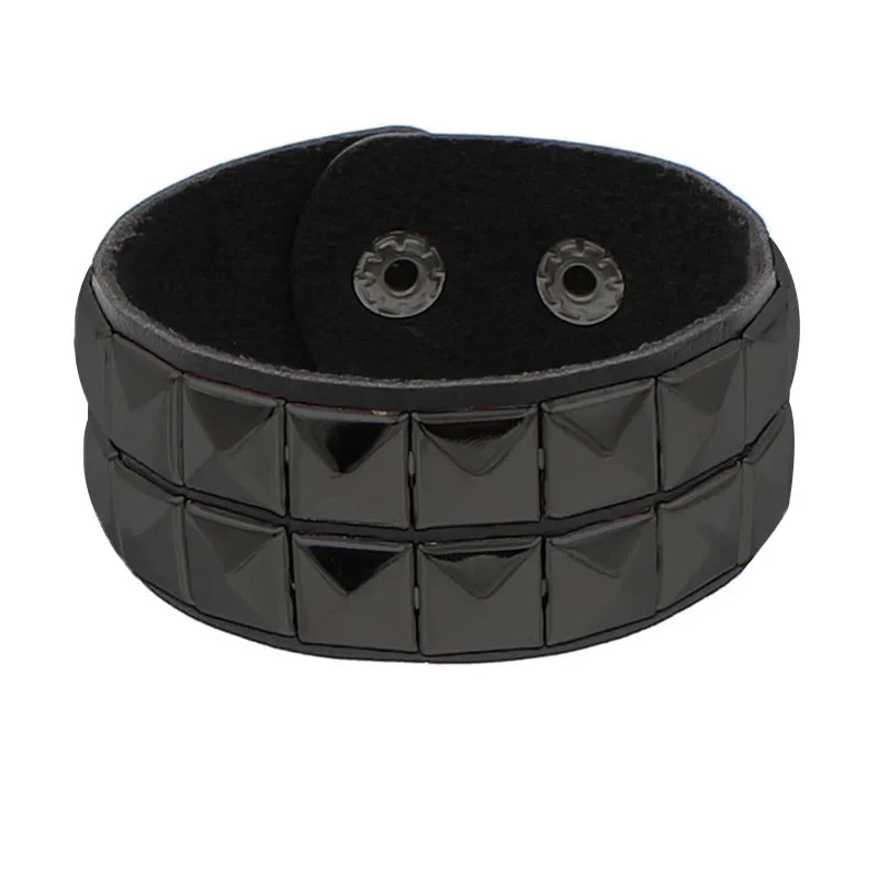 New Punk Fashion Men Black Cuff Leather Bracelet Wristband Metal Rivets Stud Charm Bangle for Women Rock Gothic Jewelry 2024