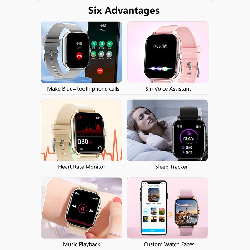 Sport Smart Watch Fitness Health Monitor Waterproof Smartwatch Bluetooth Call Watches for Men Women IOS Xiaomi Huawei 2024