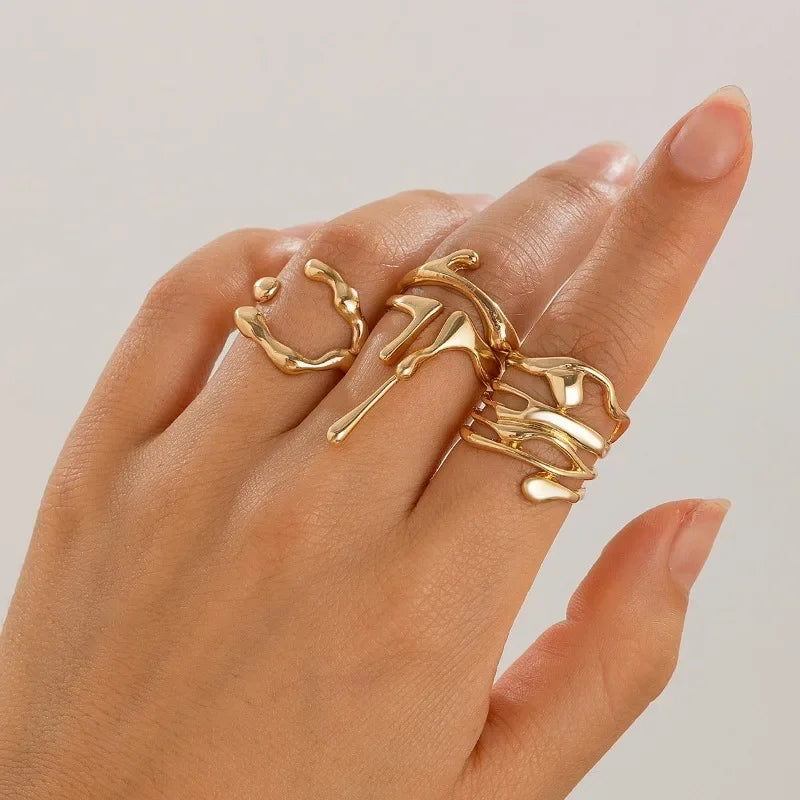 Stainless steel ring gold hollow wide simple fashion suitable for couples party wear jewelry gifts