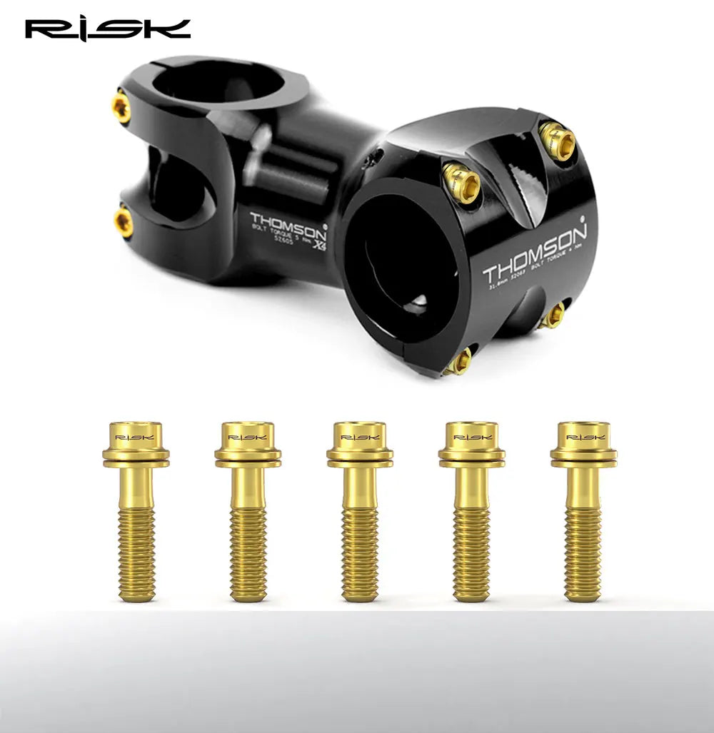 6pcs/bag RISK Bike Stem Bolts Bicycle Handlebar Fixing Screws Titanium Alloy M5x16 M5x18 M5X20 Wish Washers Hex Socket Head