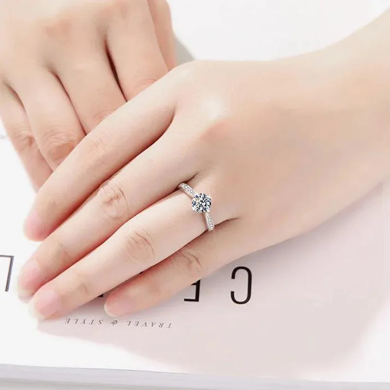 925 Sterling Silver Zircon Adjustable Women's Engagement Ring Wedding Fashion Jewelry Accessories
