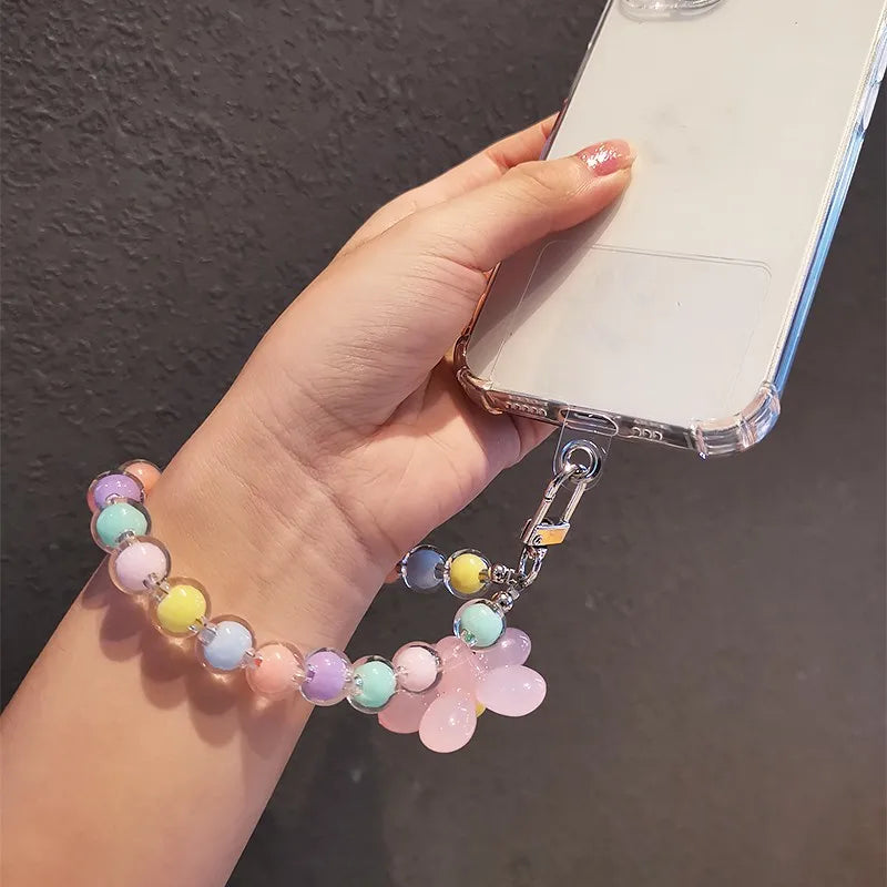 Phone Anti-lost Lanyard Key Short Wrist Pendant Colorful Macaron Round Bead Pendant Women's Hand-held Chain Mobile Phone Lanyard