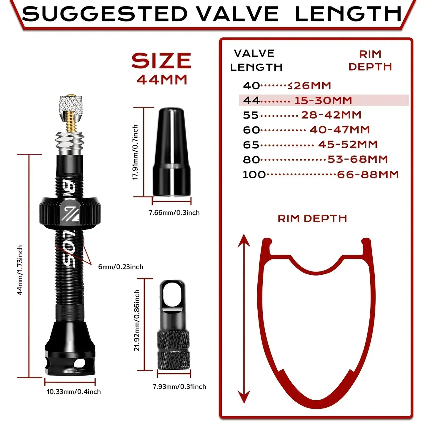 BUCKLOS Bike Tubeless Valve 40MM 44MM 55MM 60MM Road Mountain Bicycle Presta Valves High Quality Tire Nipple MTB Accessories