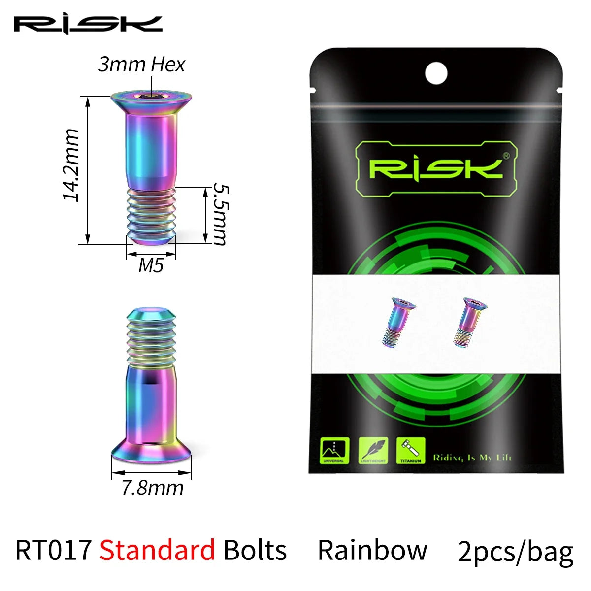 Risk 2pcs M5*14.2mm Bike Rear Derailleur Jockey Wheel Screws Titanium Bolts MTB Road Pulley Guide Wheel Fixed Bolts Accessories