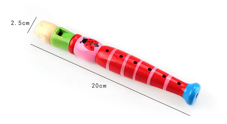 1Pc Wooden Cartoon Flute Children Clarinet 6-Hole Piccolo Musical Instrument Toys Early Learning Educational Wooden Toys