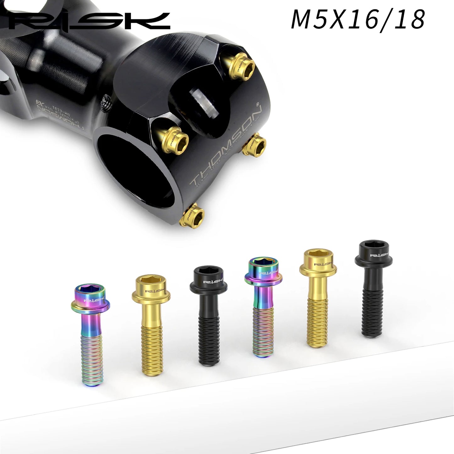 6pcs/bag RISK Bike Stem Bolts Bicycle Handlebar Fixing Screws Titanium Alloy M5x16 M5x18 M5X20 Wish Washers Hex Socket Head