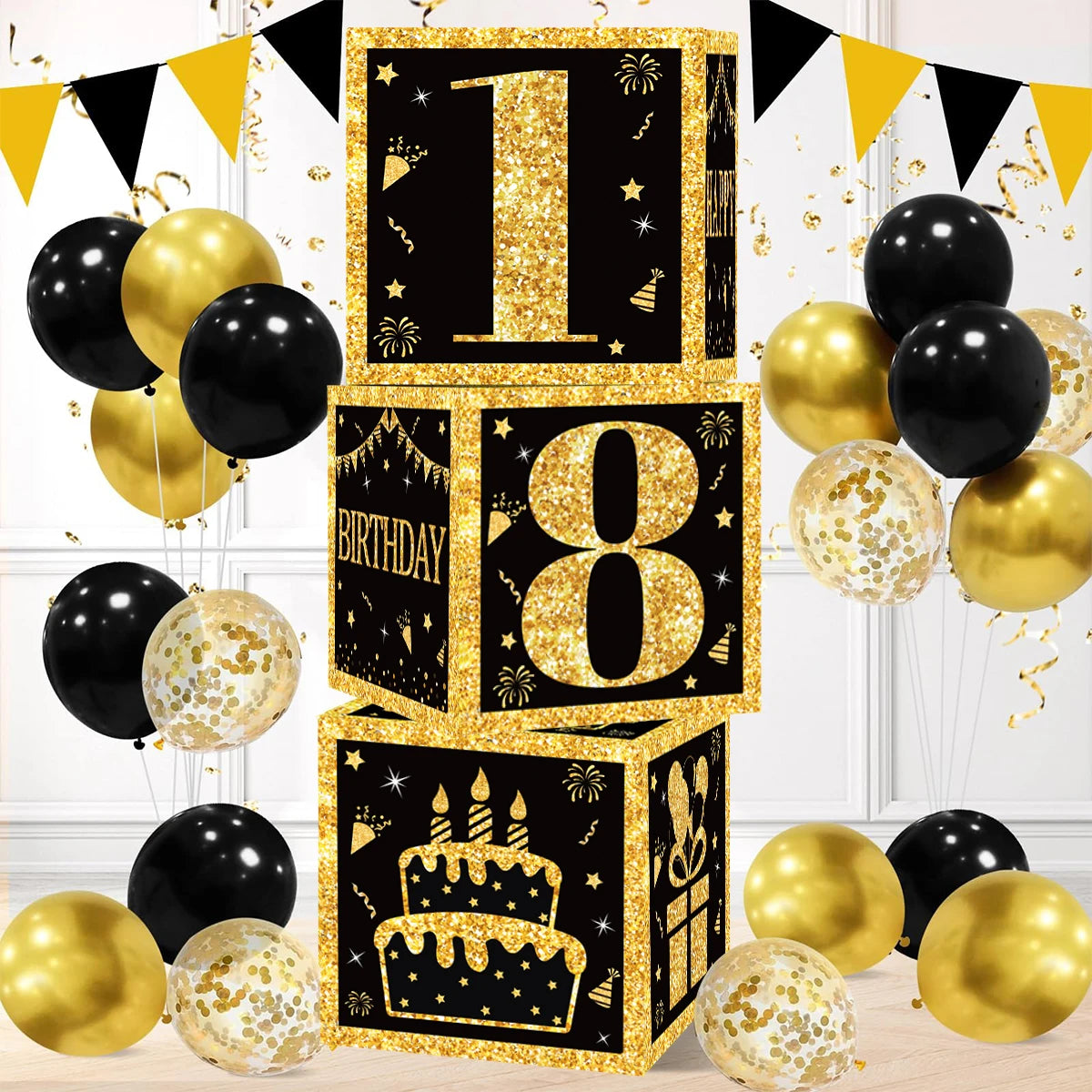 Gold Black Birthday Number Paper Boxes 18 30 40 50 60 70 75 80 Year Old Birthday Party Decoration Adult Birthday Party Supplies
