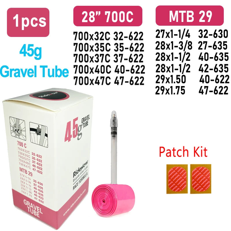 RideNow TPU Bike Inner Tube 700C X18 23 25 28 32 35 37 40C MTB Gravel Ultralight Bicycle Tire 26 /27.5 /29 Inch with Patch Kit